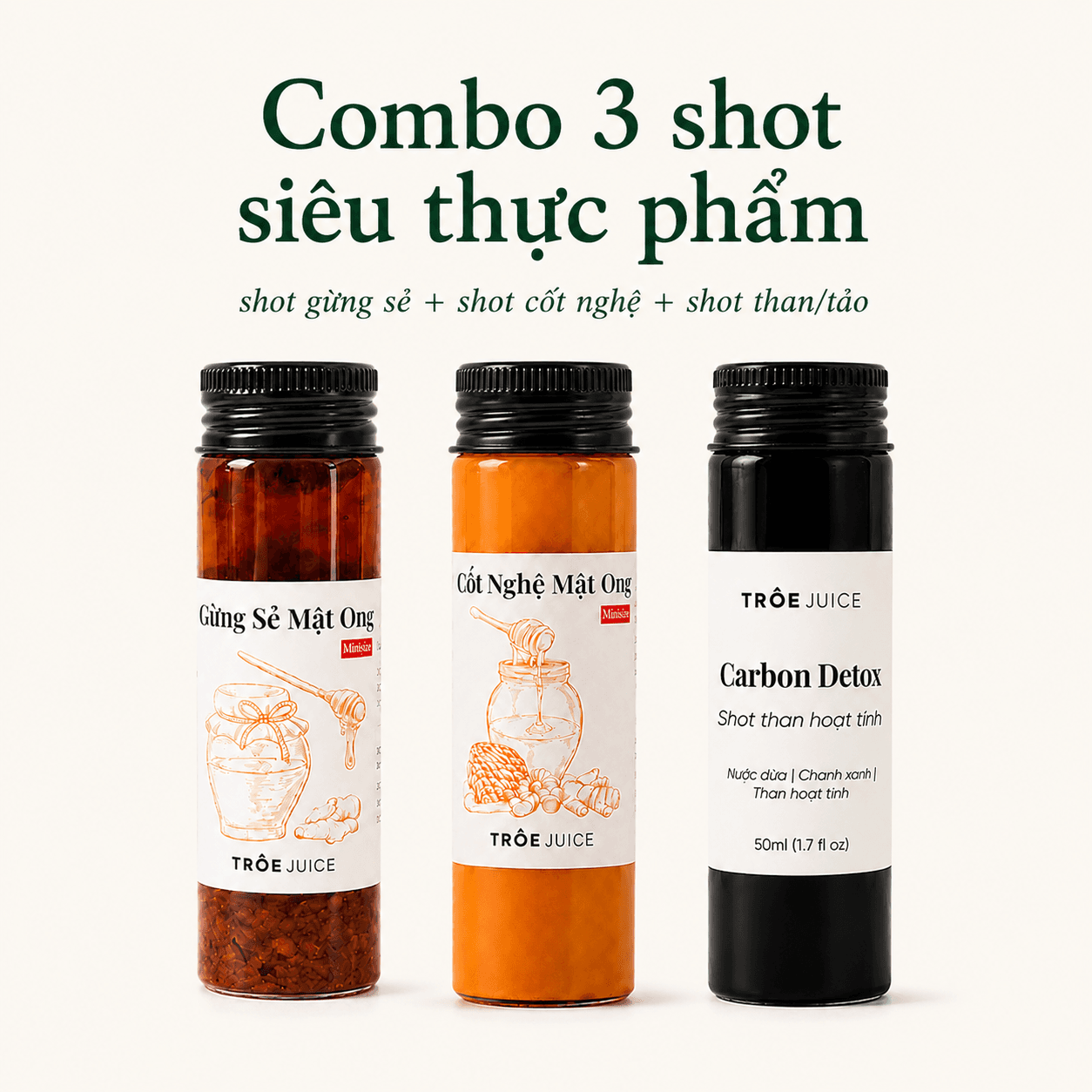Product image Combo 3 shot siêu thực phẩm (shot gừng sẻ + shot cốt nghệ + shot than/tảo)